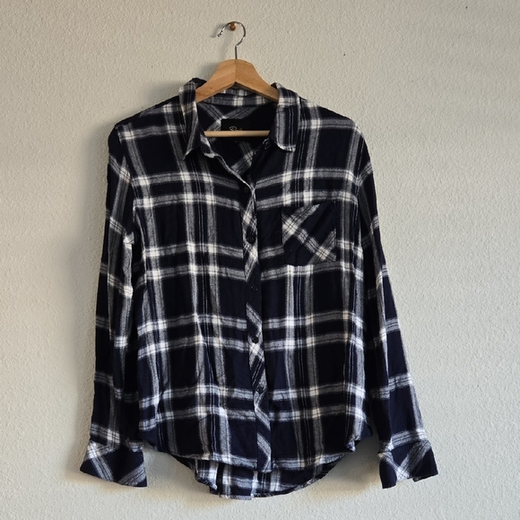 Rails Tops - Rails Navy and White Plaid Shirt Size L